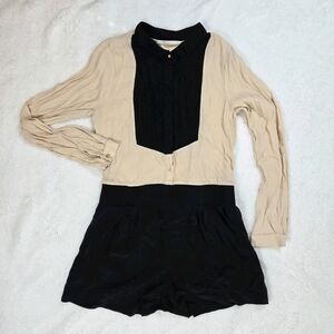 Twelfth Street by Cynthia Vincent Romper Silk Rayon Black Beige Size Small